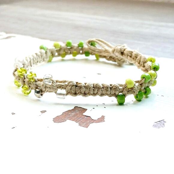 Boho Chic Beaded Macrame Bracelet or Anklet, 9" Statement Lime - Picture 3 of 3